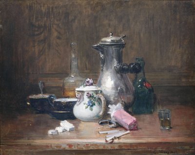 Still Life with Coffee Set, Cognac Bottle, and Cigarettes by Charles Monginot